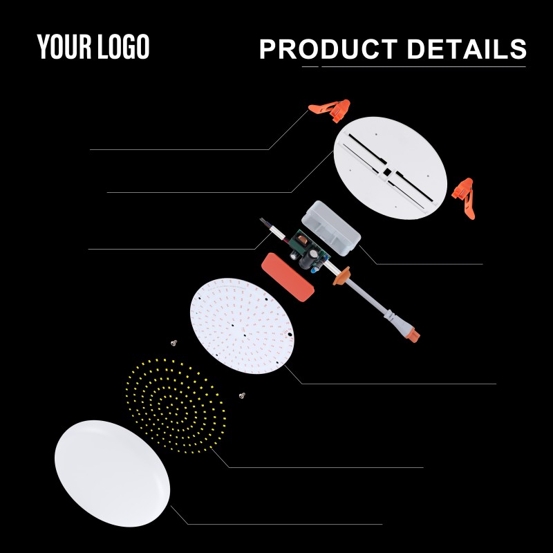 36W-ko LED markorik gabeko panel argia, aluminioa + PCa, burdina + PP